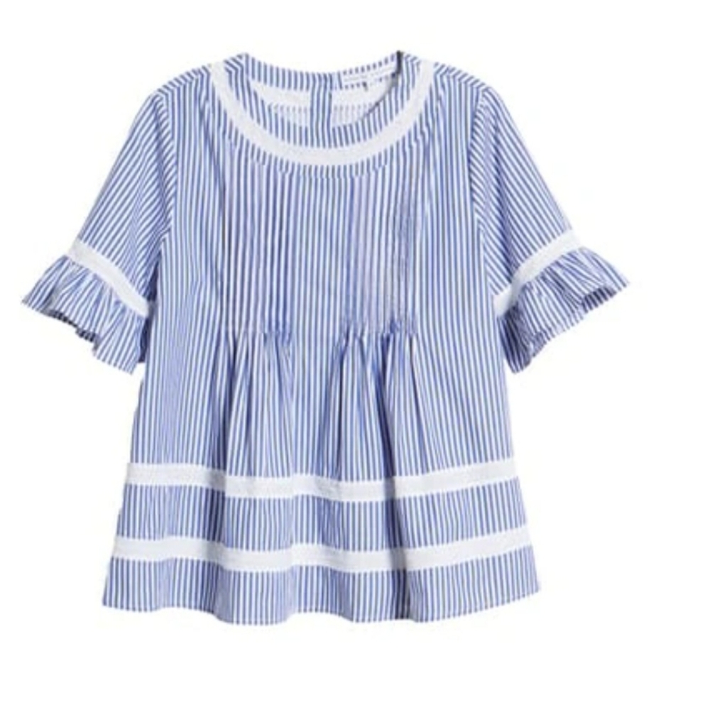 English Factory Lace Trim Pintuck Top